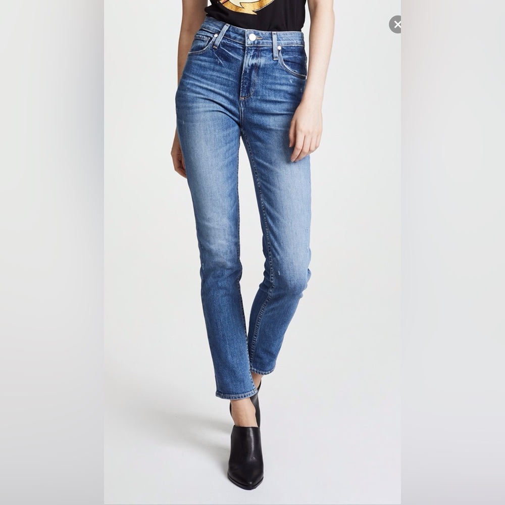 PAIGE JEANS Sarah Slim High Rise Straight Leg Medium Wash